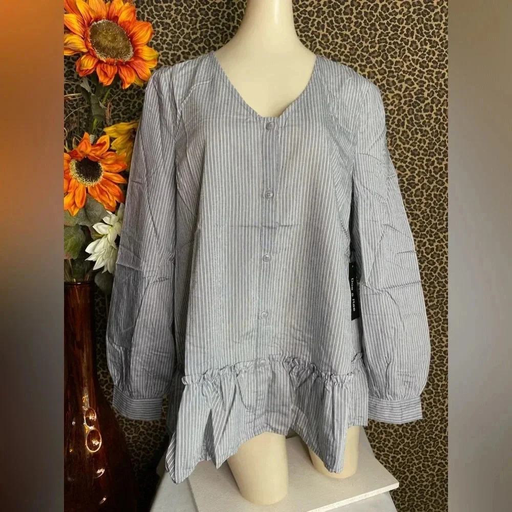 🌴3/$30🌴DOE & RAE Black Striped Button Down BabyDoll Blouse NWT